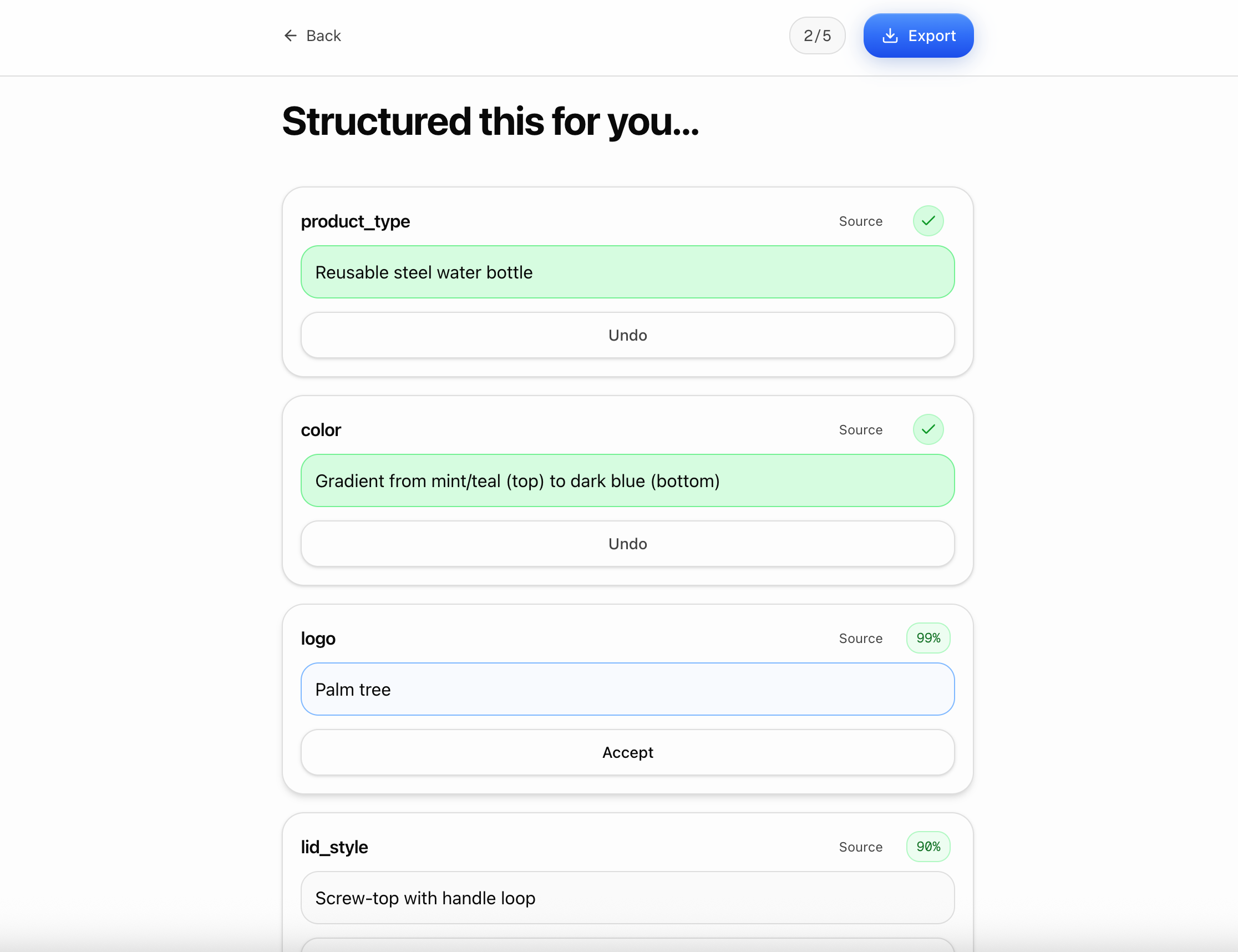 Strukturierte Extraktionsergebnisse
